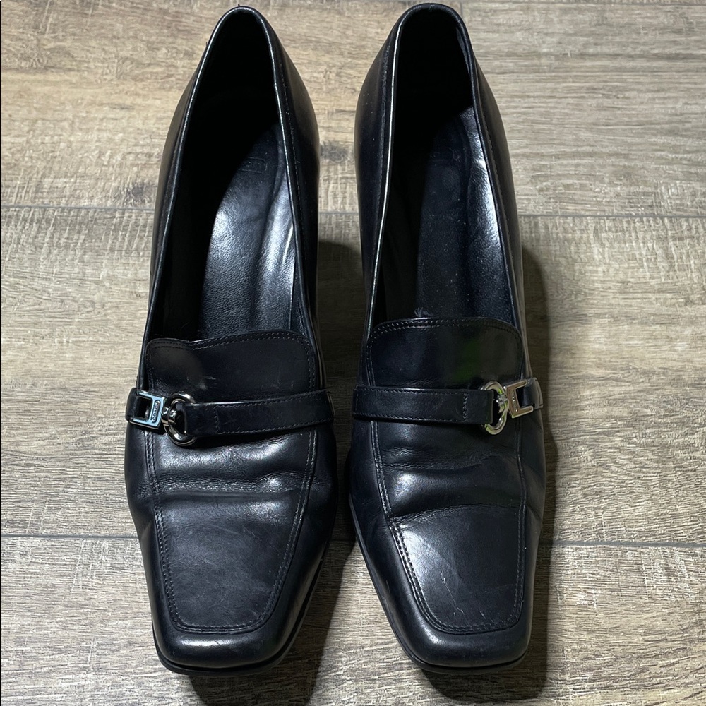 Coach Black Leather Heels with Buckle
